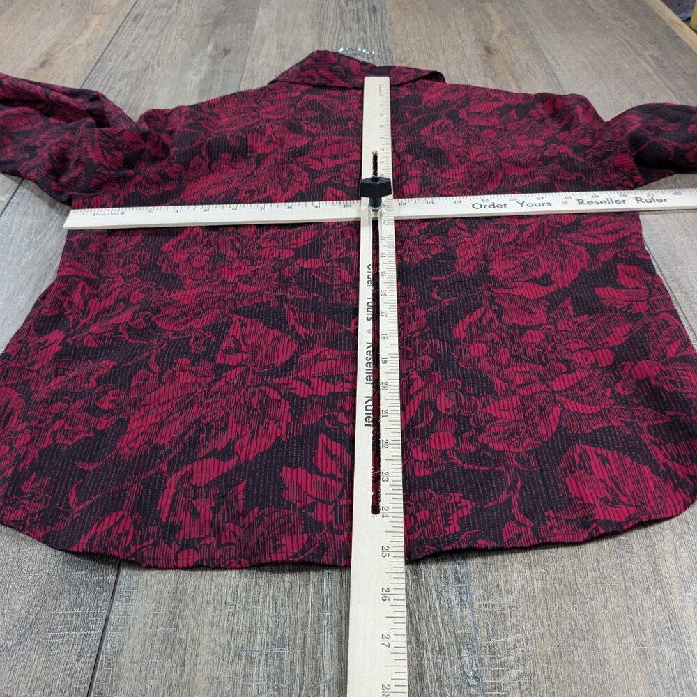 Coldwater Creek Top Womens Medium Petite Red Floral Button Up Long Sleeve - Picture 6 of 9